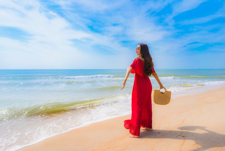 Pristine white sand shoreline with turquoise water at Bai Dai, showcasing the natural beauty of Cam Ranh beaches.